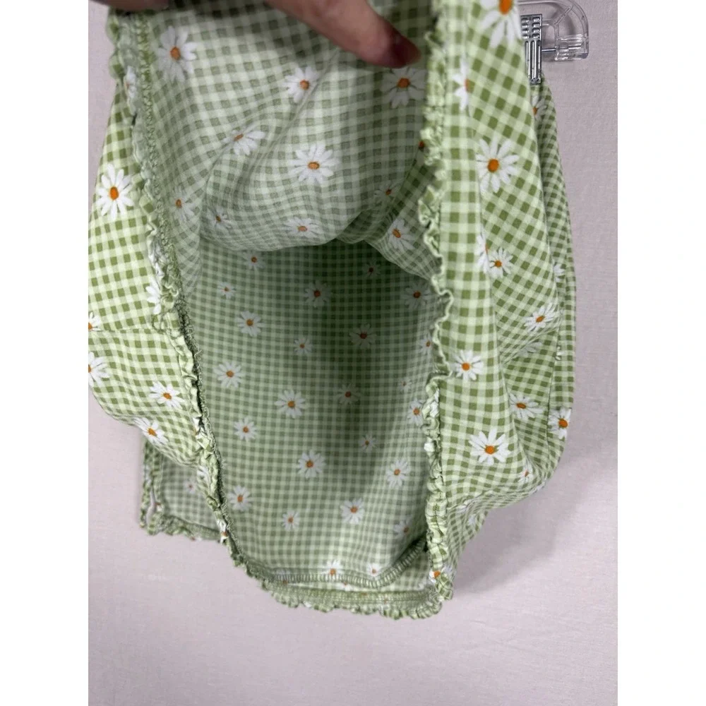 Live To Be Spoiled Green Gingham Daisy Floral‎ Wrap Minin Skirt Womens Med